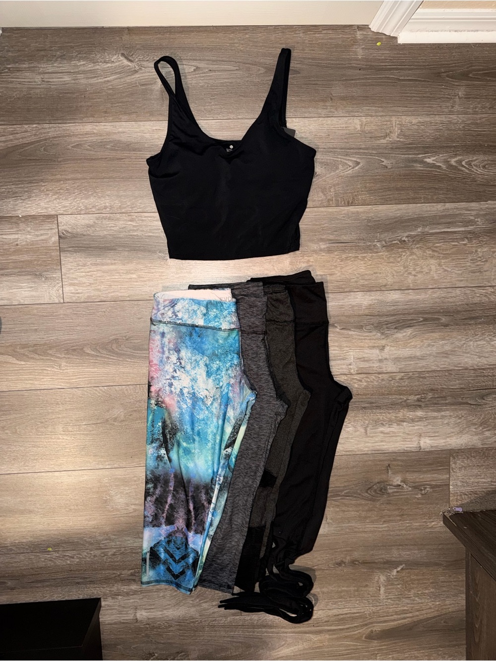 Black Cropped Tank Top with Multi-Color Leggings Set
